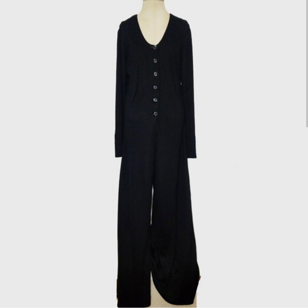 Vtg 70s Button Front Slinky Jumpsuit 13/14